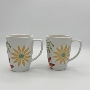 Corelle Happy Days Flower Mugs Set of Two White USA Yellow Orange